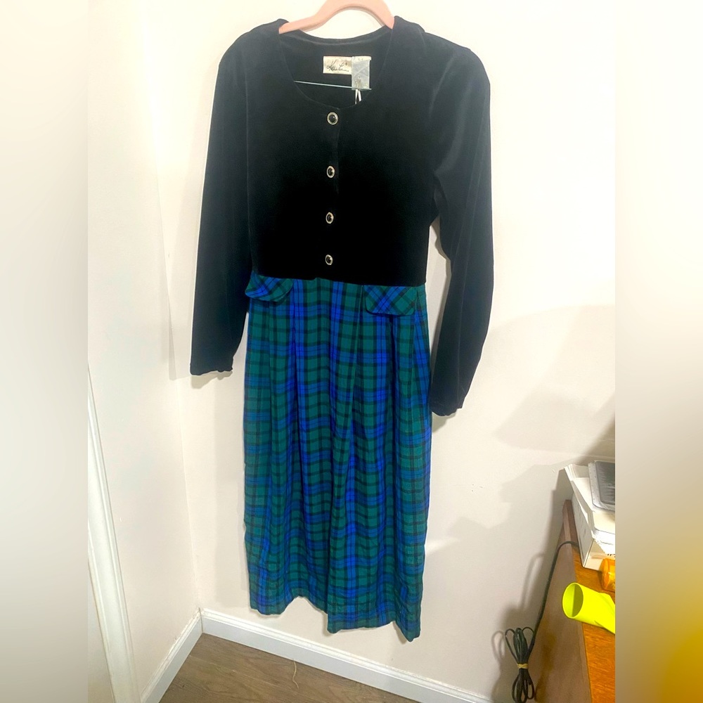 Vintage plaid and velvet dress